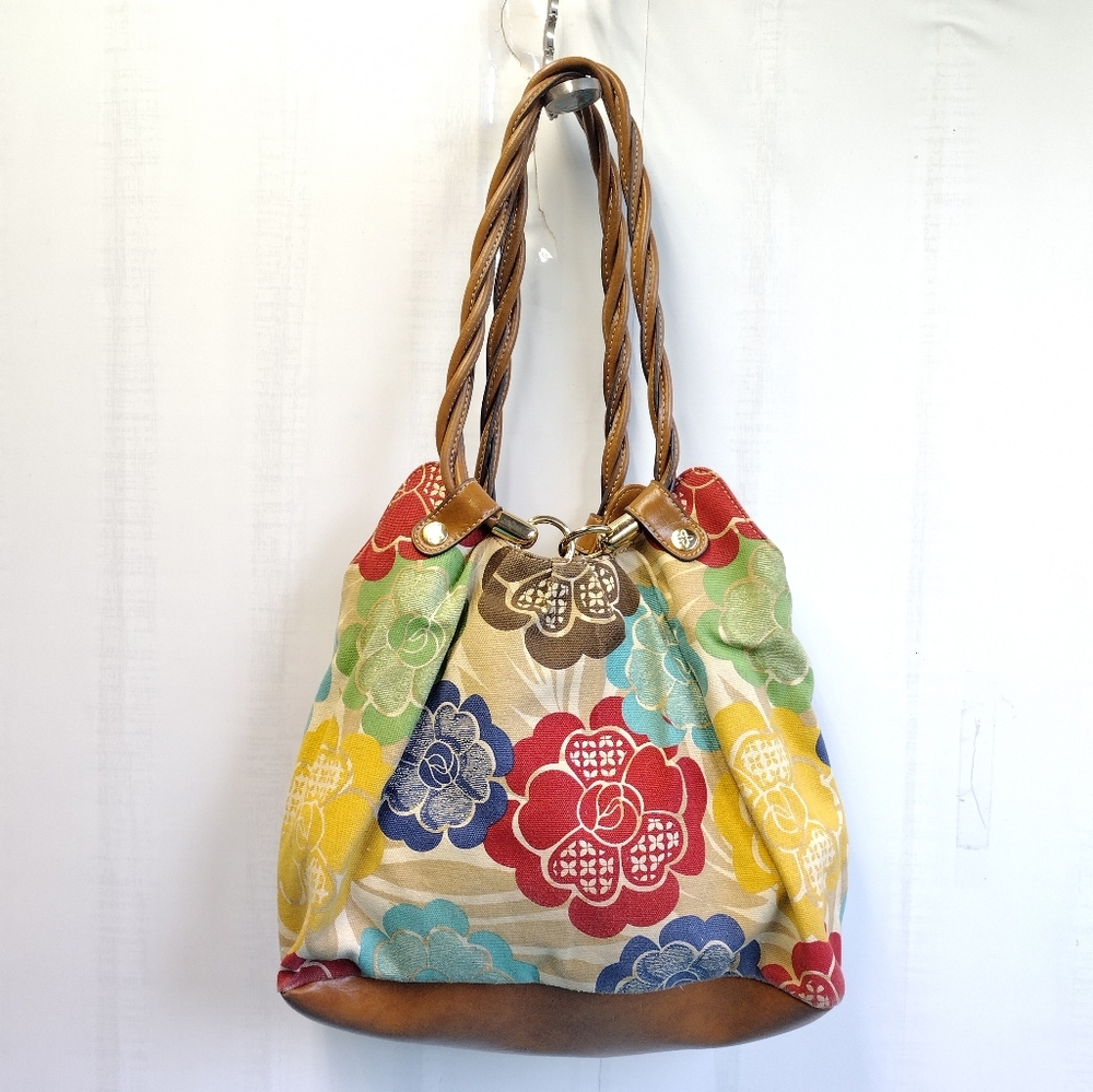 Relic Floral Canvas Hobo Bag w/ Braided Faux Leather Shoulder Straps